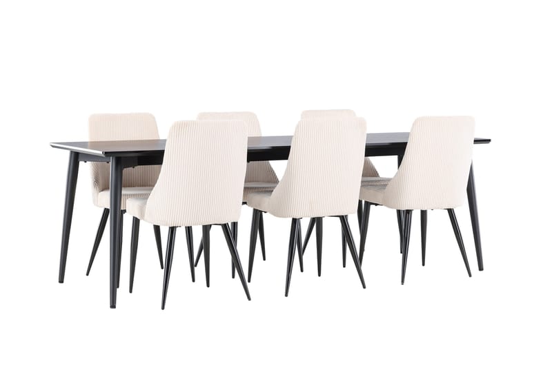 Ellis Spisegruppe 230 cm Rektangulær med 6 Leone stole - Svart/Beige - Møbler - Borde - Spisebordssæt