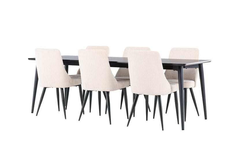 Ellis Spisegruppe 230 cm Rektangulær med 6 Leone stole - Svart/Beige - Møbler - Borde - Spisebordssæt