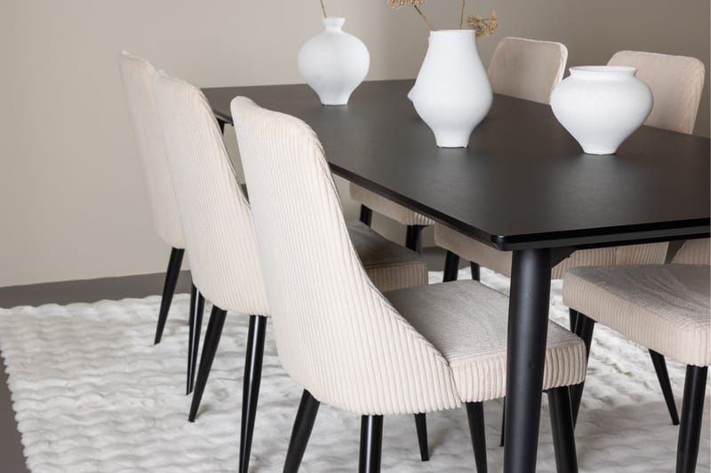 Ellis Spisegruppe 230 cm Rektangulær med 6 Leone stole - Svart/Beige - Møbler - Borde - Spisebordssæt