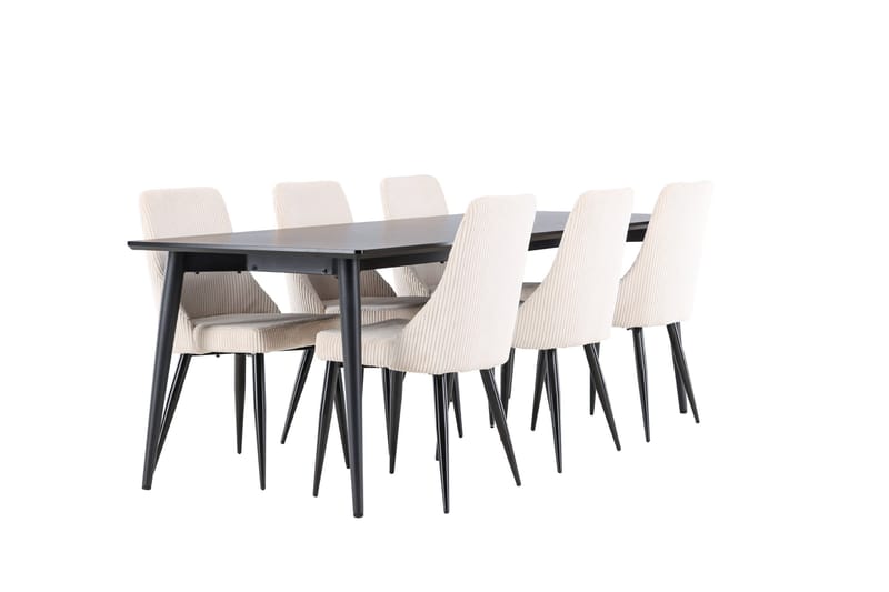 Ellis Spisegruppe 230 cm Rektangulær med 6 Leone stole - Svart/Beige - Møbler - Borde - Spisebordssæt