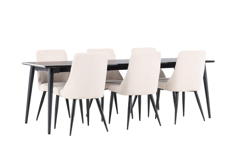 Ellis Spisegruppe 230 cm Rektangulær med 6 Leone stole - Svart/Beige - Møbler - Borde - Spisebordssæt