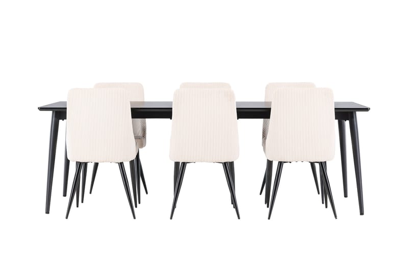 Ellis Spisegruppe 230 cm Rektangulær med 6 Leone stole - Svart/Beige - Møbler - Borde - Spisebordssæt