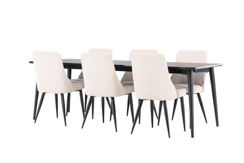 Ellis Spisegruppe 230 cm Rektangulær med 6 Leone stole - Svart/Beige - Møbler - Borde - Spisebordssæt