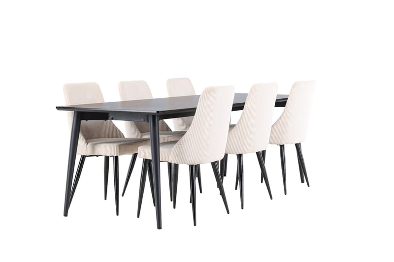 Ellis Spisegruppe 230 cm Rektangulær med 6 Leone stole - Svart/Beige - Møbler - Borde - Spisebordssæt