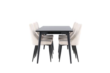 Ellis Spisegruppe 230 cm Rektangulær med 6 Leone stole - Svart/Beige - Møbler - Borde - Spisebordssæt