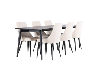 Ellis Spisegruppe 230 cm Rektangulær med 6 Leone stole - Svart/Beige - Møbler - Borde - Spisebordssæt