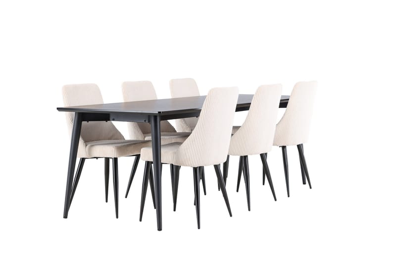Ellis Spisegruppe 230 cm Rektangulær med 6 Leone stole - Svart/Beige - Møbler - Borde - Spisebordssæt