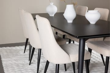 Ellis Spisegruppe 230 cm Rektangulær med 6 Leone stole - Svart/Beige - Møbler - Borde - Spisebordssæt