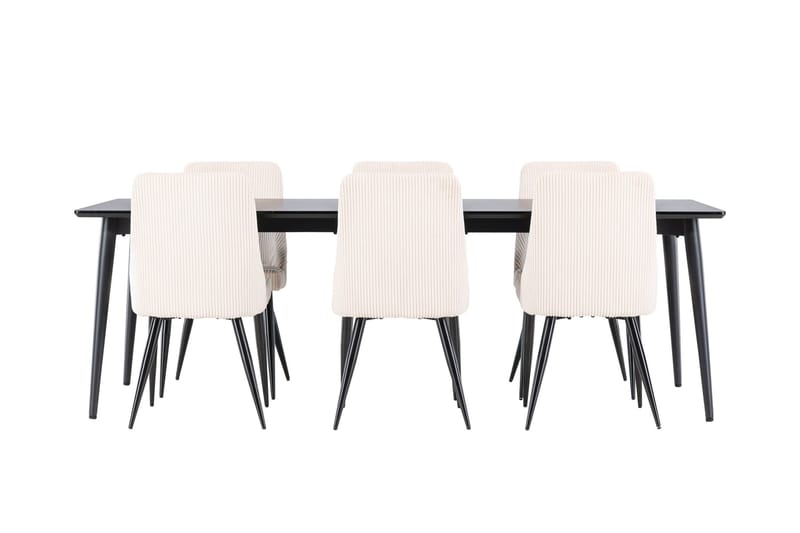 Ellis Spisegruppe 230 cm Rektangulær med 6 Leone stole - Svart/Beige - Møbler - Borde - Spisebordssæt