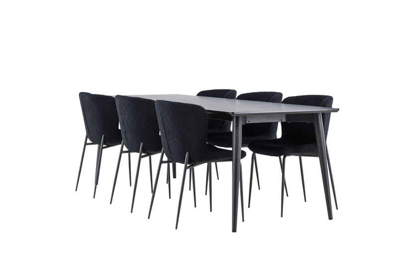 Ellis Spisegruppe 230 cm Rektangulær med 6 Modesto stole, Svart/Svart