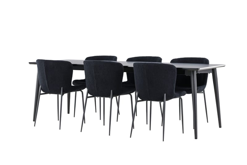 Ellis Spisegruppe 230 cm Rektangulær med 6 Modesto stole - Svart/Svart - Møbler - Borde - Spisebordssæt