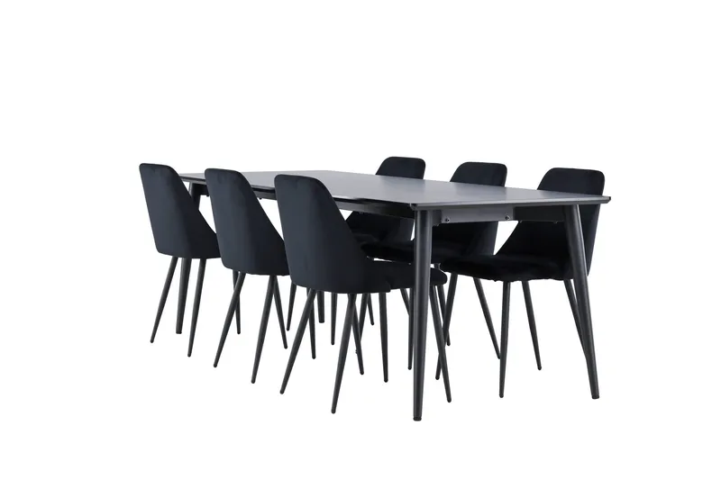Ellis Spisegruppe 230 cm Rektangulær med 6 Night stole, Svart/Svart