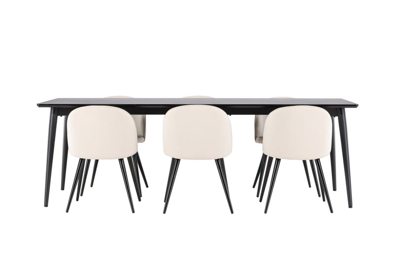 Ellis Spisegruppe 230 cm Rektangulær med 6 Velvet stole - Svart/Beige - Møbler - Borde - Spisebordssæt
