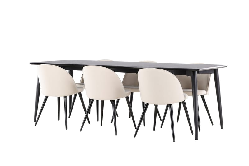 Ellis Spisegruppe 230 cm Rektangulær med 6 Velvet stole - Svart/Beige - Møbler - Borde - Spisebordssæt