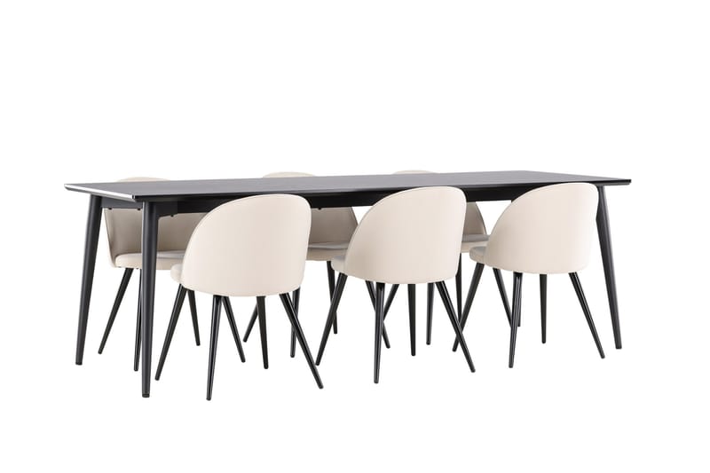 Ellis Spisegruppe 230 cm Rektangulær med 6 Velvet stole - Svart/Beige - Møbler - Borde - Spisebordssæt