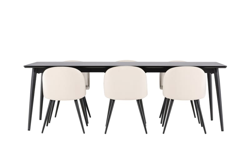 Ellis Spisegruppe 230 cm Rektangulær med 6 Velvet stole - Svart/Beige - Møbler - Borde - Spisebordssæt