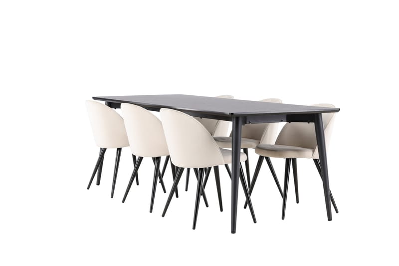 Ellis Spisegruppe 230 cm Rektangulær med 6 Velvet stole - Svart/Beige - Møbler - Borde - Spisebordssæt