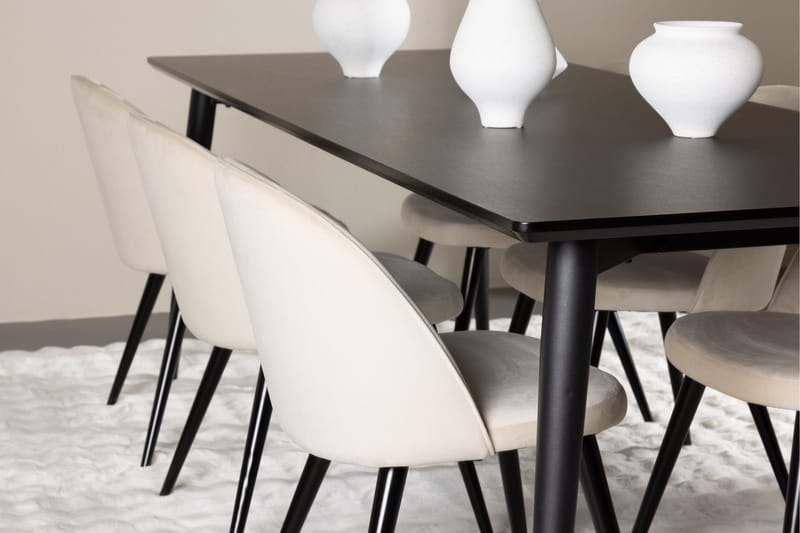 Ellis Spisegruppe 230 cm Rektangulær med 6 Velvet stole - Svart/Beige - Møbler - Borde - Spisebordssæt