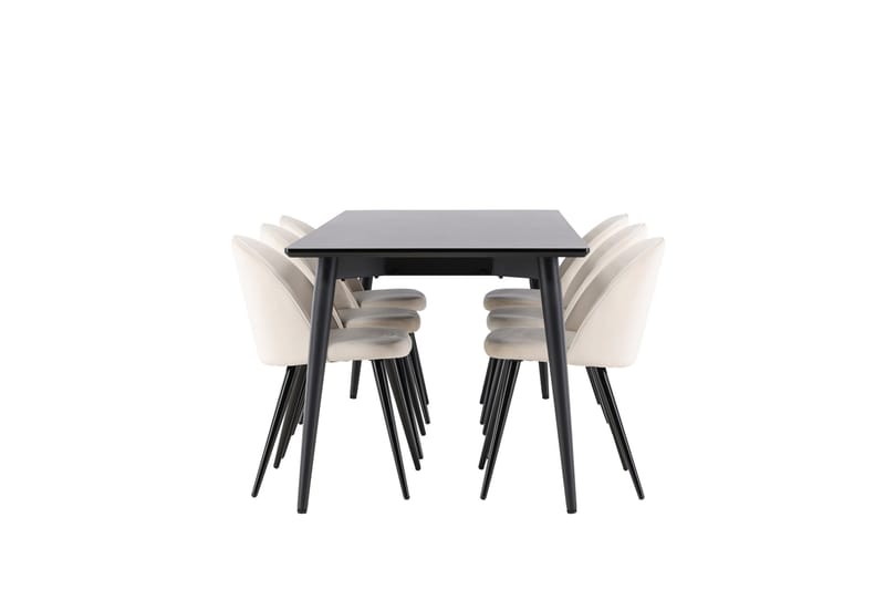 Ellis Spisegruppe 230 cm Rektangulær med 6 Velvet stole - Svart/Beige - Møbler - Borde - Spisebordssæt