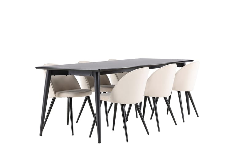 Ellis Spisegruppe 230 cm Rektangulær med 6 Velvet stole - Svart/Beige - Møbler - Borde - Spisebordssæt