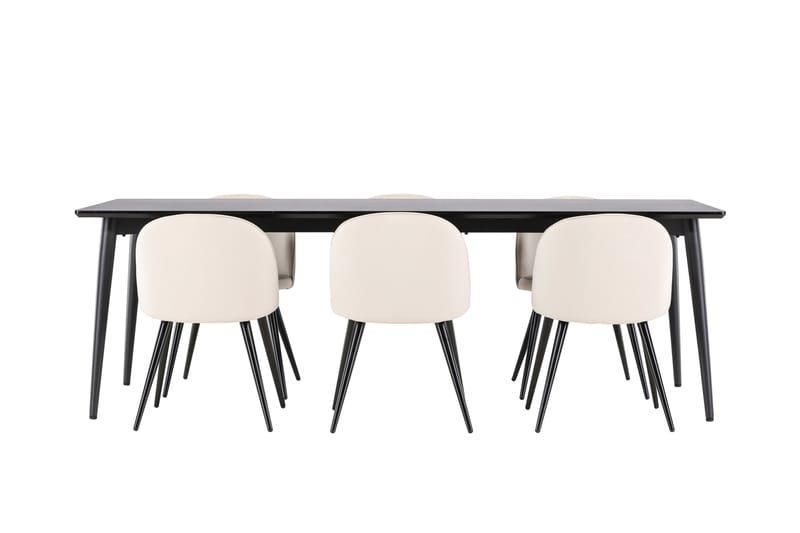 Ellis Spisegruppe 230 cm Rektangulær med 6 Velvet stole - Svart/Beige - Møbler - Borde - Spisebordssæt