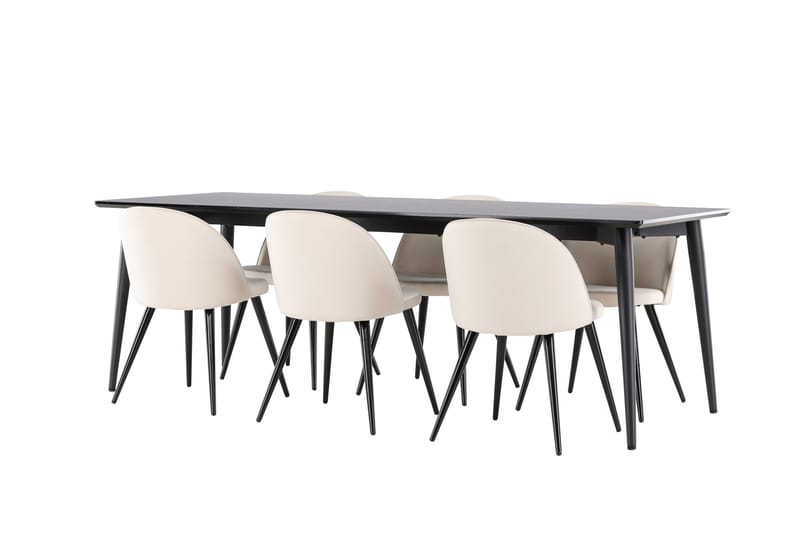 Ellis Spisegruppe 230 cm Rektangulær med 6 Velvet stole - Svart/Beige - Møbler - Borde - Spisebordssæt