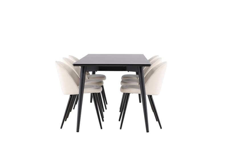 Ellis Spisegruppe 230 cm Rektangulær med 6 Velvet stole - Svart/Beige - Møbler - Borde - Spisebordssæt