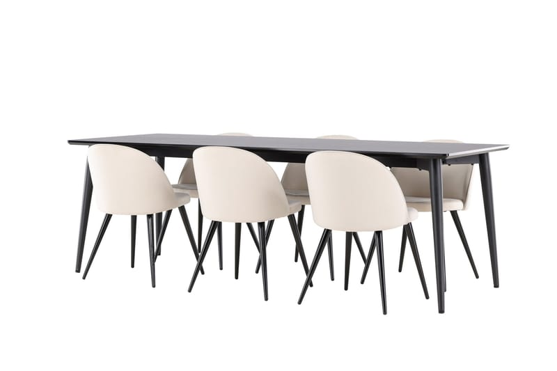 Ellis Spisegruppe 230 cm Rektangulær med 6 Velvet stole - Svart/Beige - Møbler - Borde - Spisebordssæt