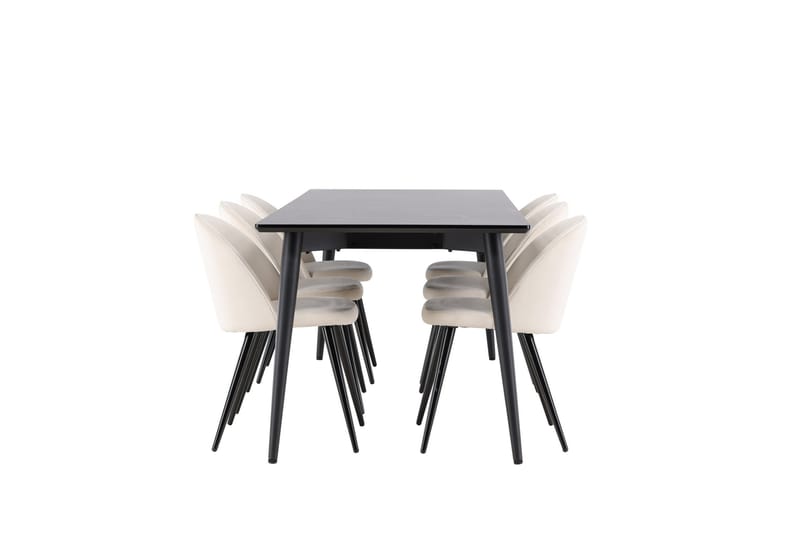 Ellis Spisegruppe 230 cm Rektangulær med 6 Velvet stole - Svart/Beige - Møbler - Borde - Spisebordssæt
