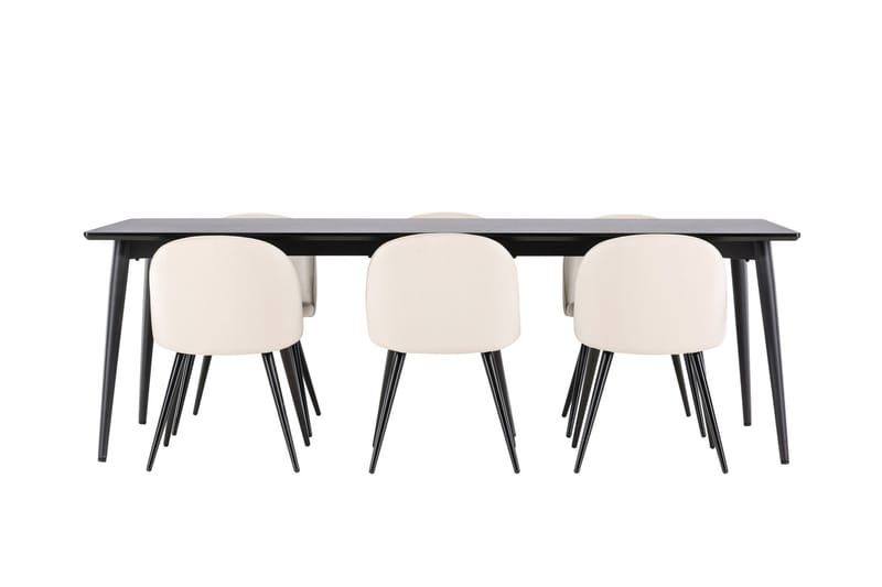 Ellis Spisegruppe 230 cm Rektangulær med 6 Velvet stole - Svart/Beige - Møbler - Borde - Spisebordssæt