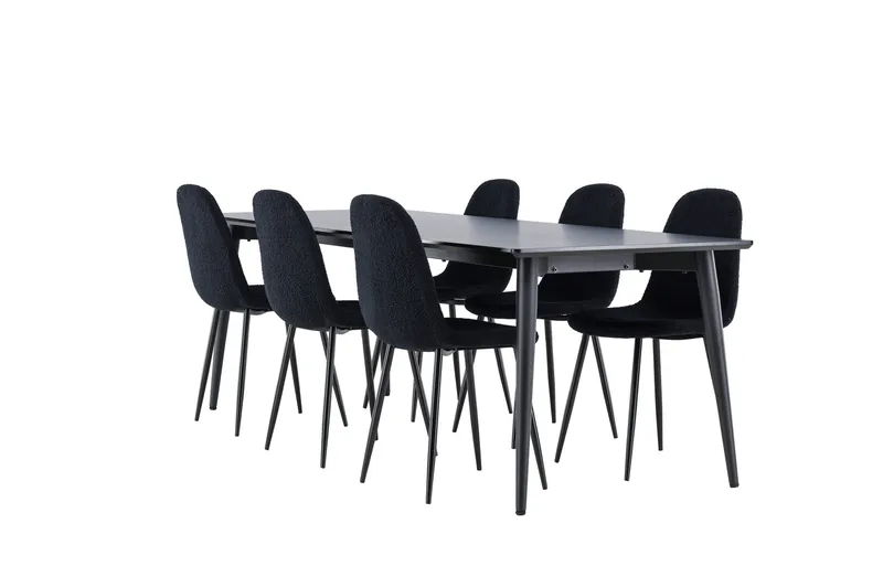 Ellis Spisegruppe 230 cm Rektangulær med 6 Polar stole, Svart/Svart