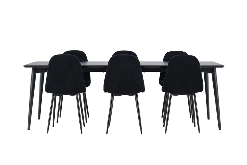 Ellis Spisegruppe 230 cm Rektangulær med 6 Polar stole - Svart/Svart - Møbler - Borde - Spisebordssæt