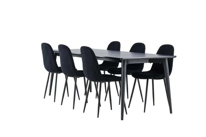 Ellis Spisegruppe 230 cm Rektangulær med 6 Polar stole - Svart/Svart - Møbler - Borde - Spisebordssæt
