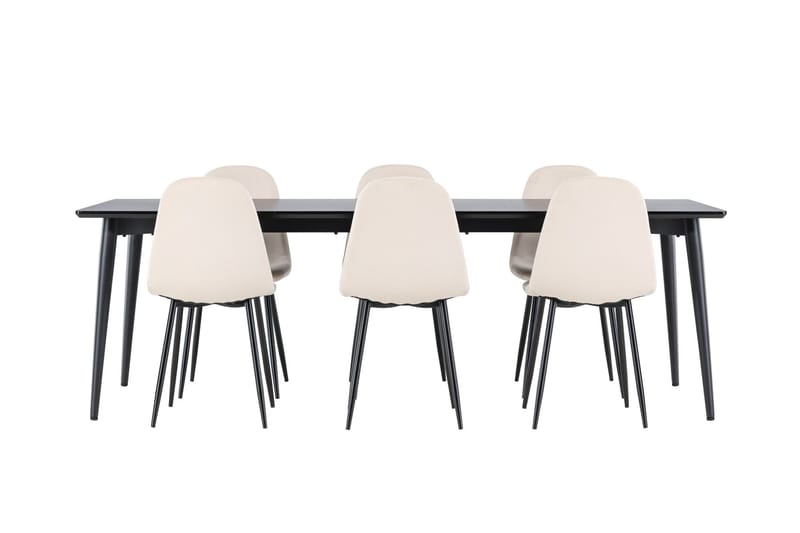 Ellis Spisegruppe 230 cm Rektangulær med 6 Polar stole - Svart/Beige - Møbler - Borde - Spisebordssæt