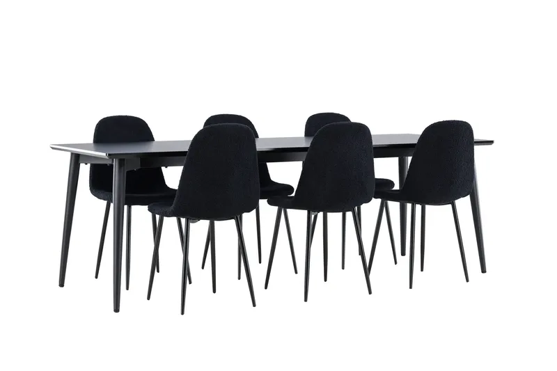 Ellis Spisegruppe 230 cm Rektangulær med 6 Polar stole - Svart/Svart - Møbler - Borde - Spisebordssæt