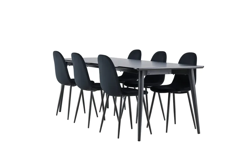 Ellis Spisegruppe 230 cm Rektangulær med 6 Polar stole, Svart/Svart
