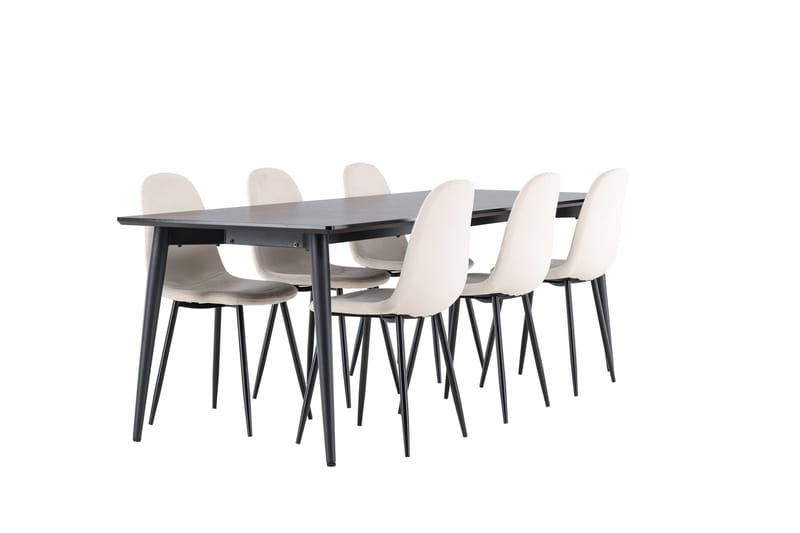 Ellis Spisegruppe 230 cm Rektangulær med 6 Polar stole - Svart/Beige - M øbler - Borde - Spisebordssæt