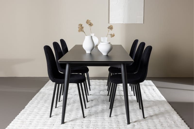 Ellis Spisegruppe 230 cm Rektangulær med 6 Polar stole - Svart/Svart - Møbler - Borde - Spisebordssæt