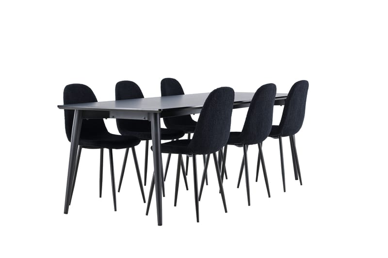 Ellis Spisegruppe 230 cm Rektangulær med 6 Polar stole - Svart/Svart - Møbler - Borde - Spisebordssæt
