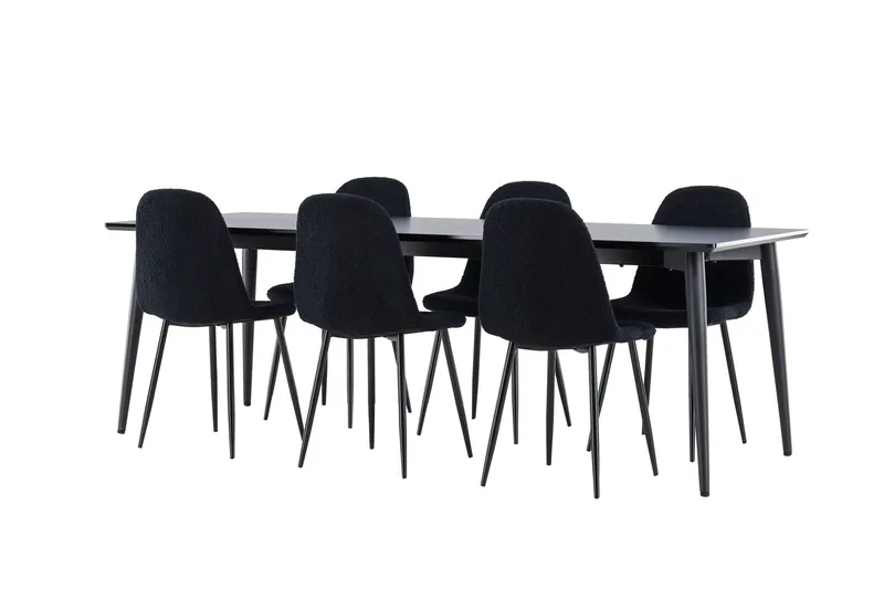Ellis Spisegruppe 230 cm Rektangulær med 6 Polar stole - Svart/Svart - Møbler - Borde - Spisebordssæt