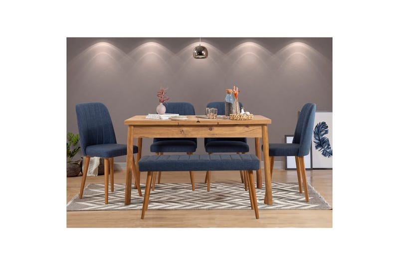 Ergene Spisegruppe 120 cm Rektangulær - Natur/Blå - Møbler - Borde - Spisebordssæt