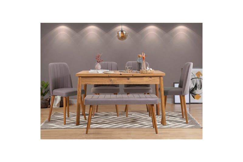 Ergene Spisegruppe 120 cm Rektangulær - Natur/Grå - Møbler - Borde - Spisebordssæt