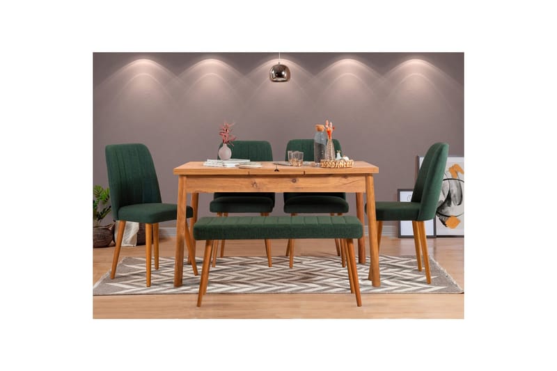 Ergene Spisegruppe 120 cm Rektangulær - Natur/Grøn - Møbler - Borde - Spisebordssæt