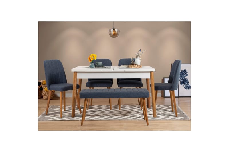 Ergene Spisegruppe 120 cm Rektangulær - Natur/Marineblå - Møbler - Borde - Spisebordssæt