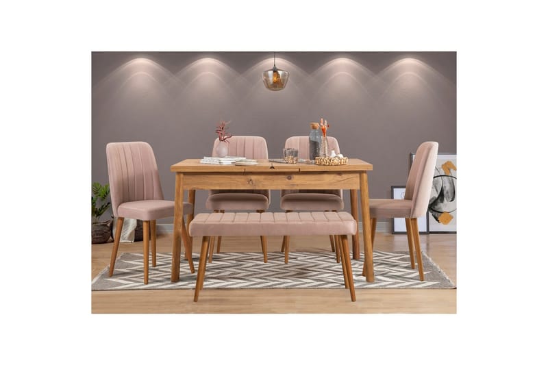 Ergene Spisegruppe 120 cm Rektangulær - Natur/Sten - Møbler - Borde - Spisebordssæt