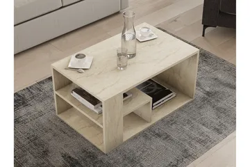 Eros 80 cm Rektangulært Sofabord med Hylder i Træ - Beige - Møbler - Borde - Sofabord