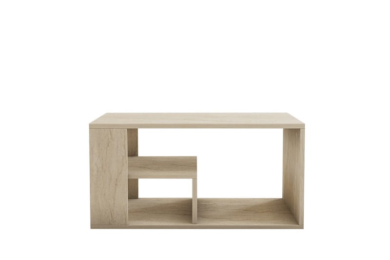 Eros 80 cm Rektangulært Sofabord med Hylder i Træ, Beige
