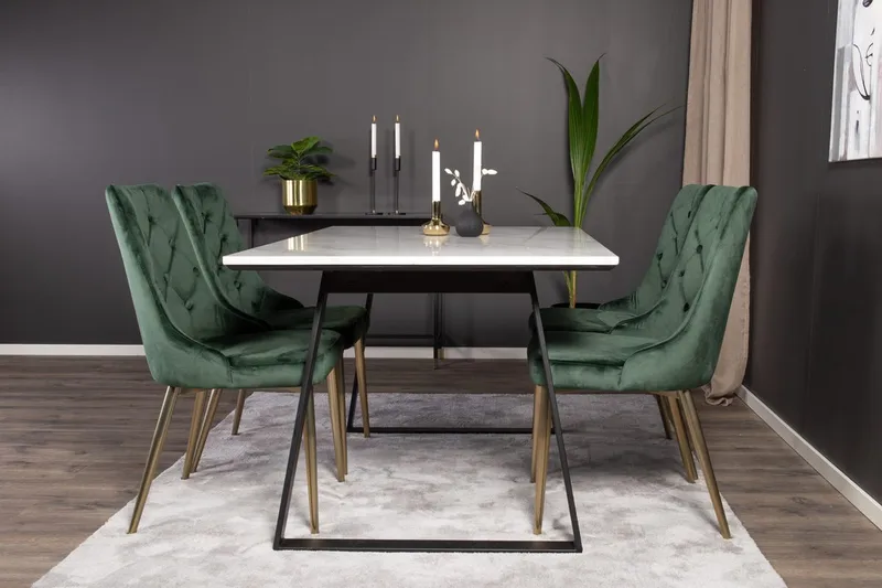 Estelle spisebord med 4 Velvet Deluxe velourstole