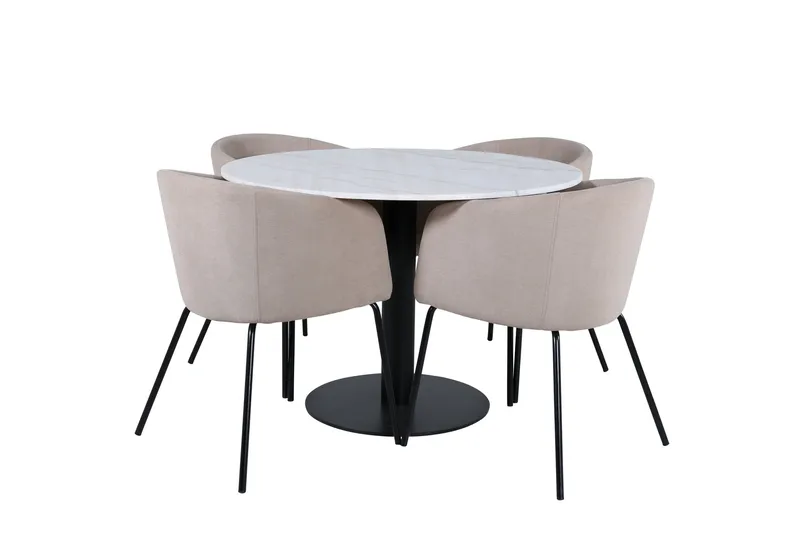 Estelle Spisebordsgruppe 106 cm Rund med 4 Berit Stole, Beige