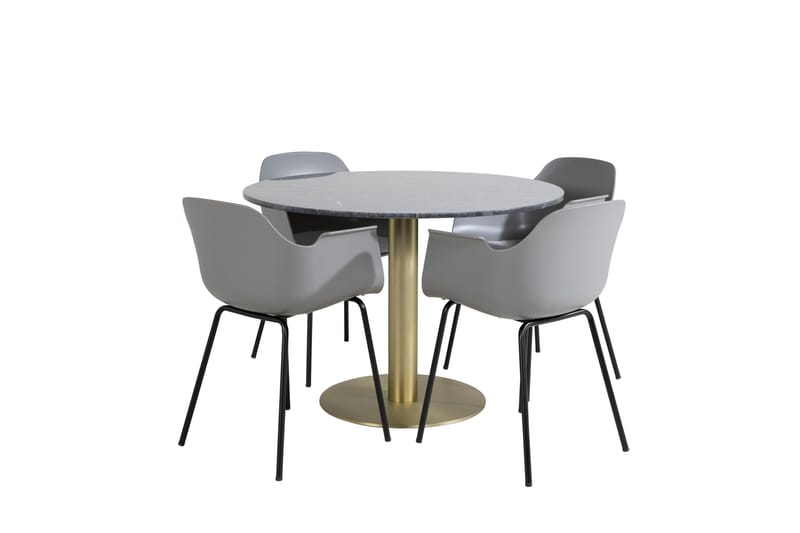 Estelle Spisebordsgruppe 106 cm Rund med 4 Comfort Stole, Svart/Gull